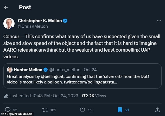 Since helping leak three unclassified UFO videos to the New York Times in 2017 ¿ sightings that remain unexplained to this day ¿ ex-Pentagon official Chris Mellon has spearheaded efforts to compel the US government into investigating UFOs more seriously and more openly