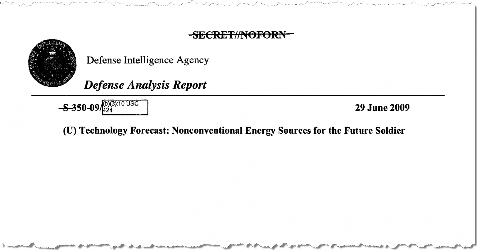 Technology Forecast: Nonconventional Energy Sources for the Future Soldier – 29 June 2009