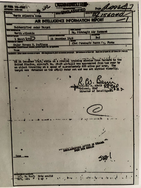 UFO seen on USAF B-29 Bomber’s radar southeast of Newfoundland in 1949