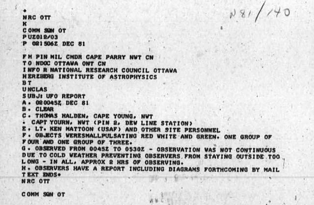 Another USAF UFO report in Canadian files