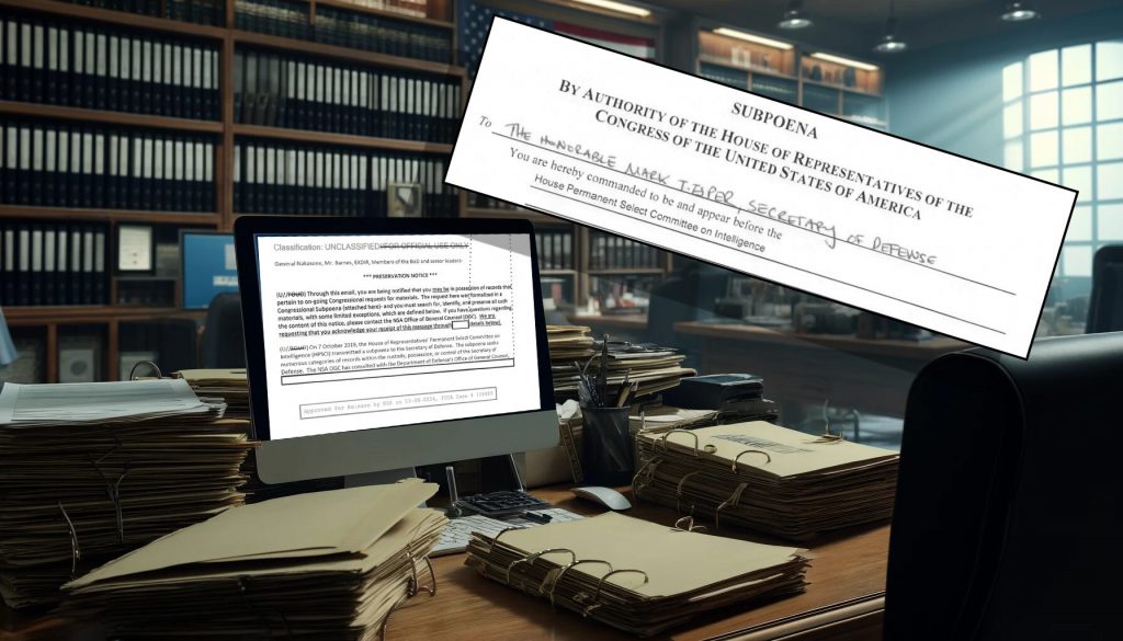 October 2019 HPSCI Subpoena of Mark Esper And Preservation Notice Issued to NSA