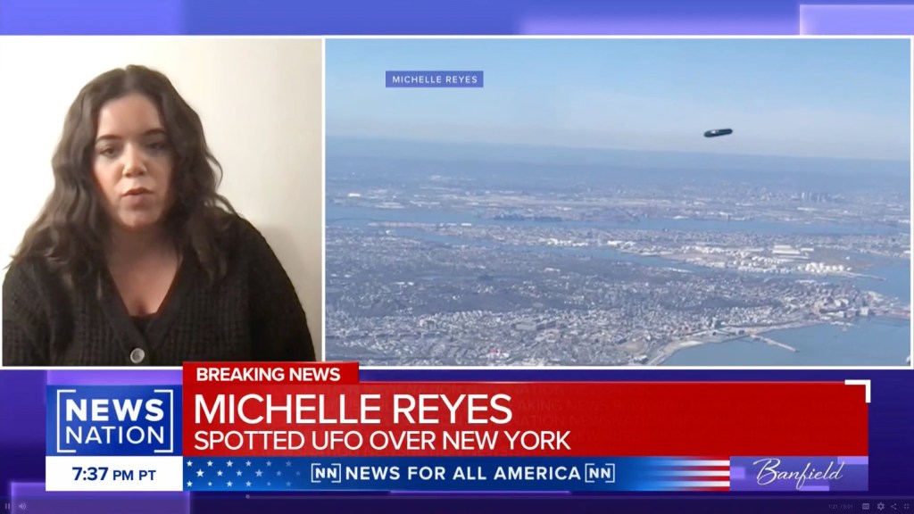 Michelle Reyes caught a video of a mysterious 'flying cylinder.' (NewsNation)