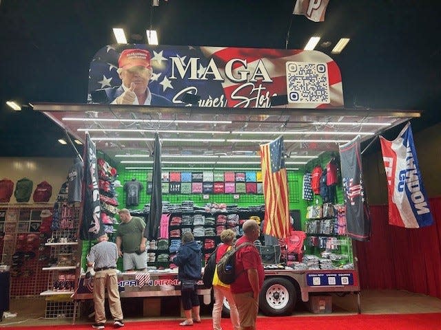 As the MAGA Super Store booth indicates, former President Donald Trump was popular at the state convention.