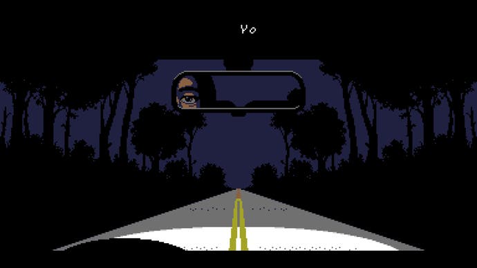 A cinematic of a lonely night-time highway in UFO 50.