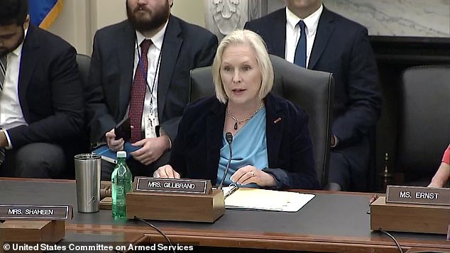 Then-Senate Armed Services Committee Chair Kirsten Gillibrand ran an April 2023 hearing (pictured above) in which the previous director of the Pentagon's UFO-hunting All-Domain Anomaly Resolution Office (AARO), Dr Sean Kirkpatrick, last spoke before the Senate