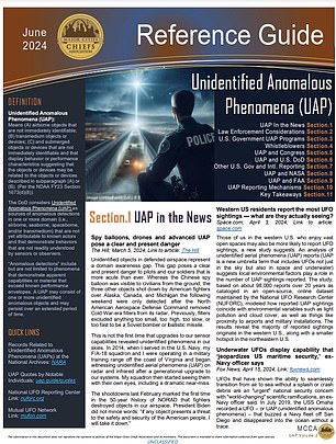 The guide details police encounters with UFOs