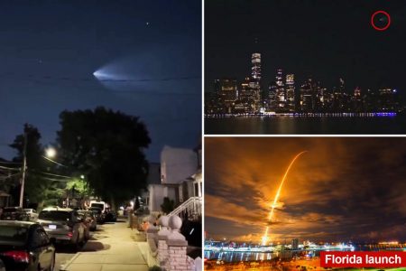 ‘UFO’ or SpaceX? Video shows spaceship soar across NYC in pre-dawn flight