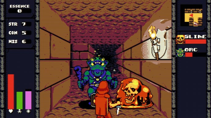 A hero stabs a monster in a third-person dungeon crawler.