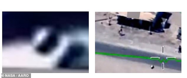 Above, another 'metallic orb' UFO - said to be recorded by an MQ-9 Reaper drone in the Mid East - first presented to Congress by Pentagon physicist Dr. Sean Kirkpatrick last year