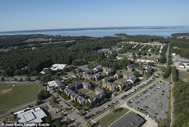 Above, Joint Base Langley-Eustis, Virginia, is seen from the air on October 6, 2020