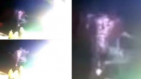 Haunting silhouette of a demon caught during thunderstorm