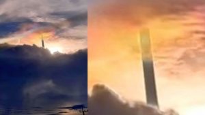 Mysterious dark pillar appears in the sky over Ubon Ratchathani, Thailand