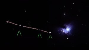 Sky-watcher films flashing anomaly traveling through space near the Orion Nebula