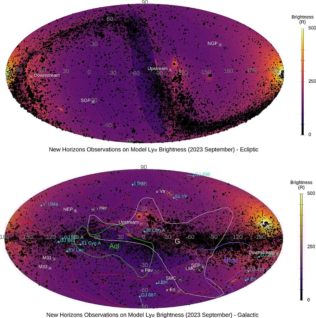 The New Horizons sky map shown Lyman-alpha emission centred on the anti-Sun direction (Credit : G. Randall Gladstone)