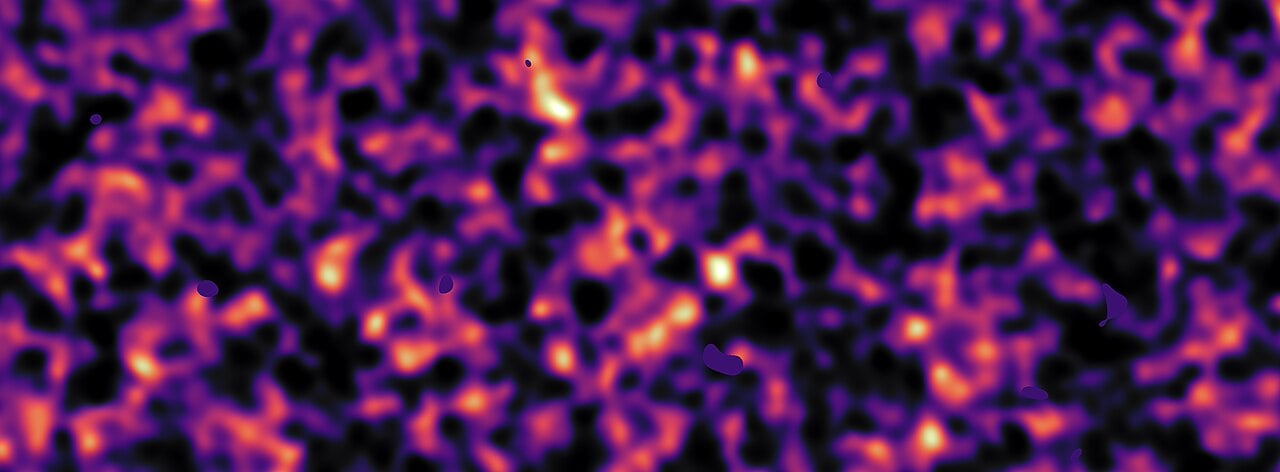 Dark matter map for a patch of sky based on gravitational lensing analysis of a Kilo-Degree Survey (Credit : Kilo-Degree Survey Collaboration)
