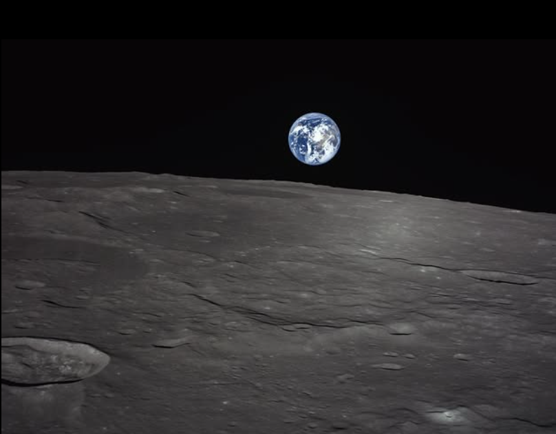 One of the lander's final images, Resilience snaps an image of the Earth with the lunar surface in the foreground. Credit: ispace