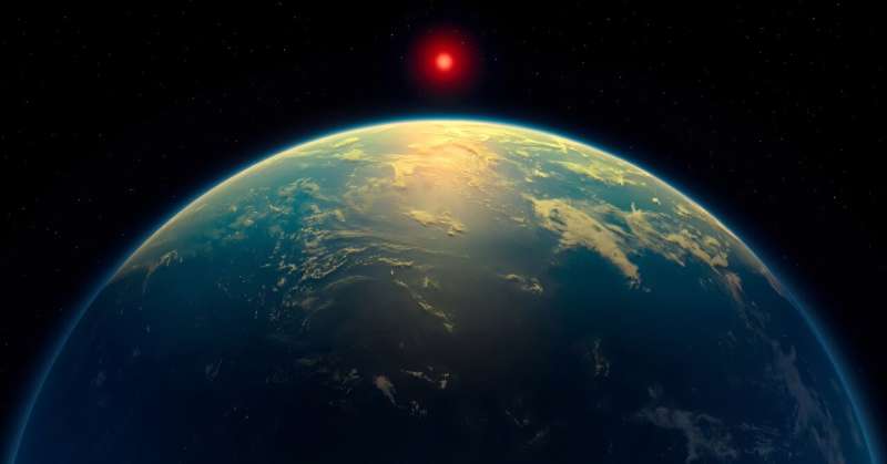 An artist's illustration of an ocean world, such as some scientists suspect the planet K2-18b could be