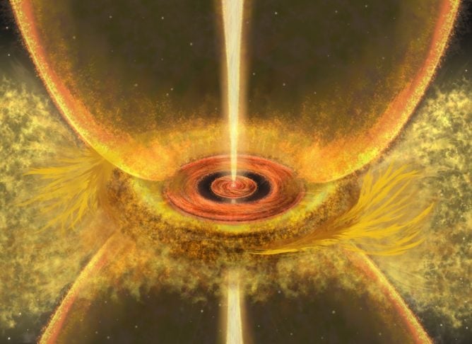 Artist’s impression of the distinctive substructure in a protoplanetary disk formed a few hundred thousand years after the birth of the central star. Credit: Y. Nakamura, A. Shoshi et al.