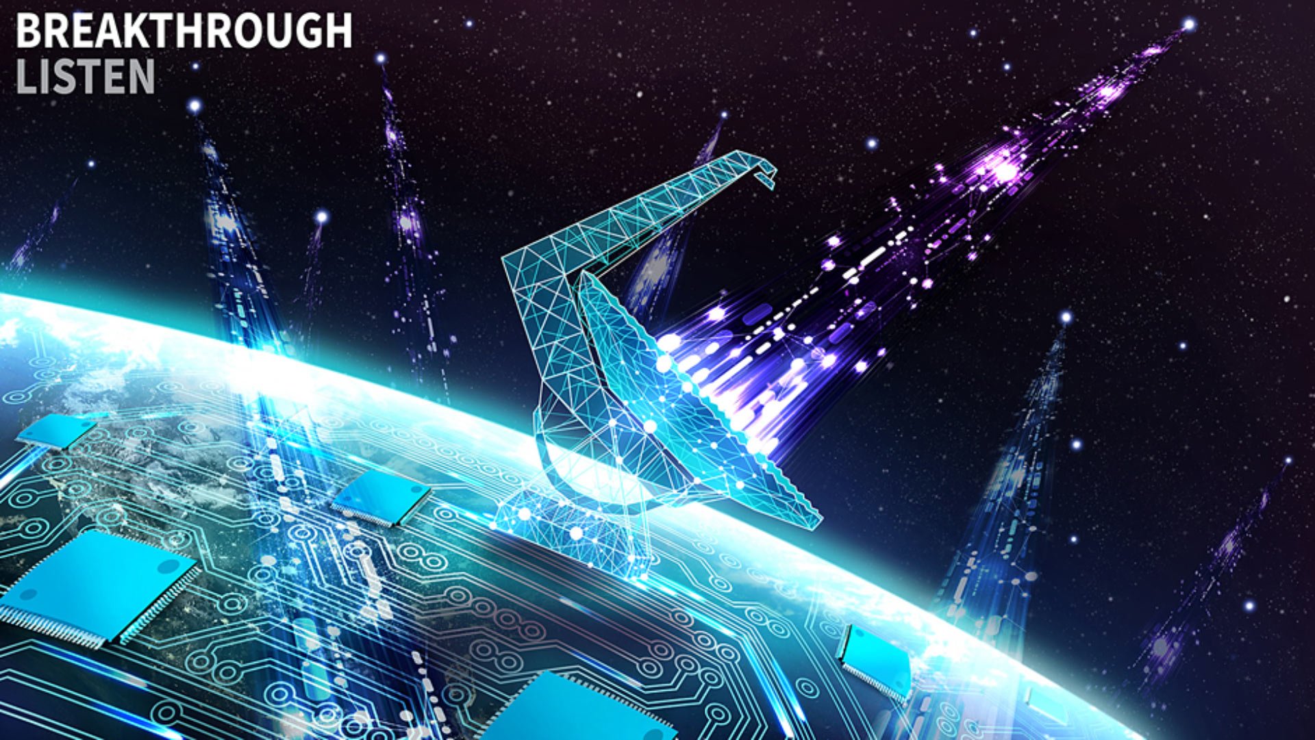 Artist's impression of Breakthrough Listen listening for broadcasts from space. Credit: Breakthrough Initiatives