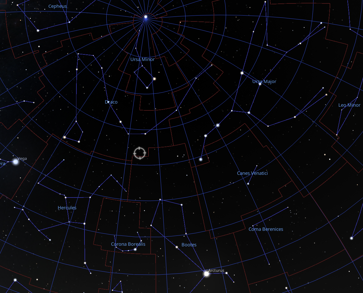 The location of the source red dwarf from the study. Credit: Stellarium.