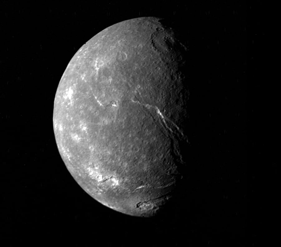 Titania, one of the icy moons of Uranus (Credit : NASA/JPL-Caltech/Kevin M. Gill)